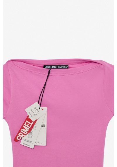 Grımelange Noemı Kadın Balerin Yaka Kısa Kol Slim Fit Ribanalı Pembe Bluz Pembe
