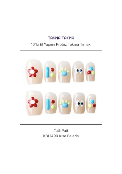 10'lu Ten Rengi Kısa Balerin Kbl1490 Tekrar Kullanılabilir El Yapımı Protez Takma Tırnak S