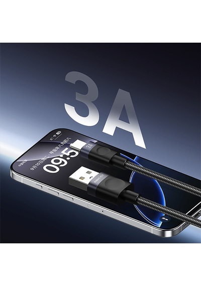 Recci Rs50c Usb-a To Type-c Örgü Tasarımlı Hızlı Şarj Özellikli Data Ve Şarj Kablosu 1m Siyah