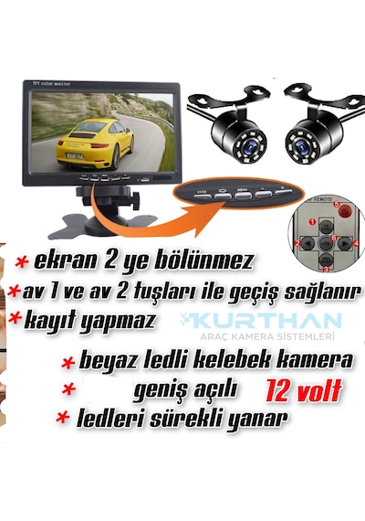 Tarım Araçlarına 7'' Monitör Ve 2 Adet Beyaz Ledli Kamera Seti