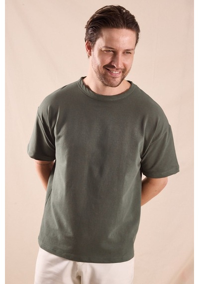 Tonny Black Rahat Kalıp Oversize Kesim T-shirt Erkek Haki T-shirt Tbtshrt020