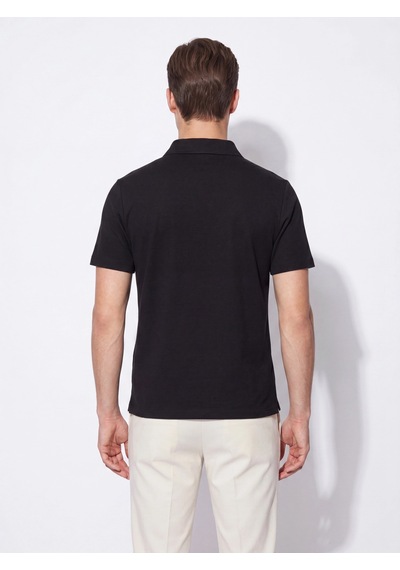 Efor Slim Fit Pamuklu Kıvrılmaz Polo Yaka Siyah Tişört Ts 928