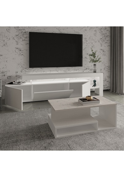 İnarch Dizayn Beliz Led Işıklı Tv Sehpası Ve Vera Orta Sehpa Set - Oturma Odası Modern Takım Beyaz Mermer İnarch Dizayn Beliz Led Işıklı Tv Sehpası Ve Vera Orta Sehpa Set - Oturma Odası Modern Takım Beyaz Mermer