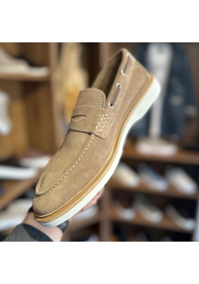 Alza %100 Hakiki Deri Erkek Loafer Günlük Rahat Ve Şık Ayakkabı - Bej Süet
