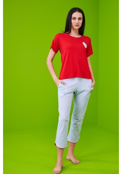 Pjs 23115 Kadın Kapri Pijama Takımı Kırmızı
