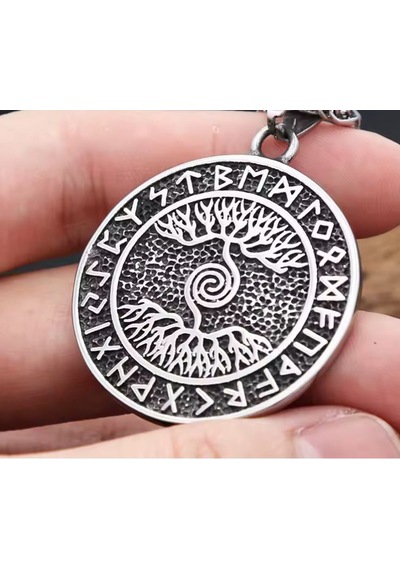 Çift Taraflı Kullanım Yggdrasil Yaşam Ağaç Viking Pusula Kolye Gümüş