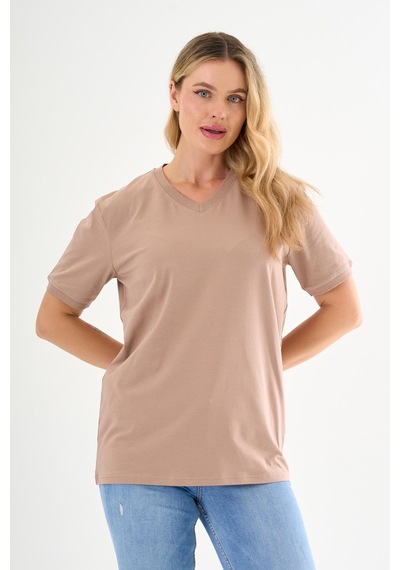 Pierre Cardin V Yaka Basic T-shirt Bej