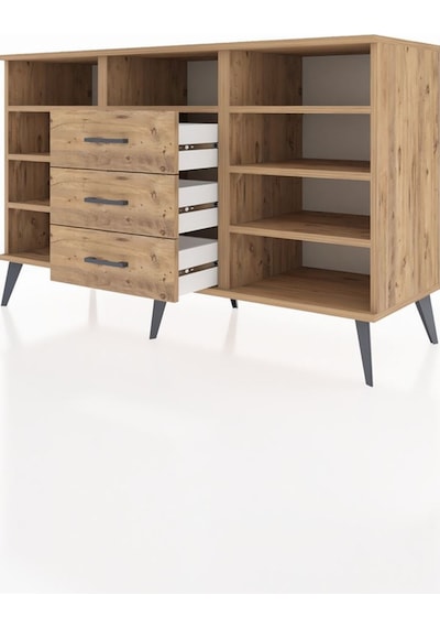 Kronos Konsol 7 Raflı 3 Çekmeceli 132x59x83 Çam-çam/çam Çam/çam