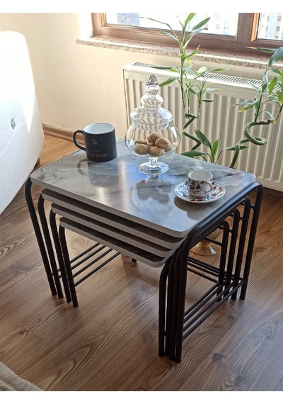 Milano 3d Parlak Sunta Metal Statik Siyah Ayaklı 4'lü Zigon Sehpa Üreticiden E1 Tse Mermer