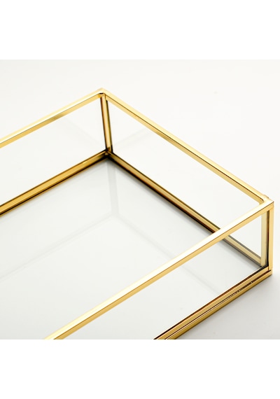 Cam Tepsi Pirinç & Gold 25x15x5cm