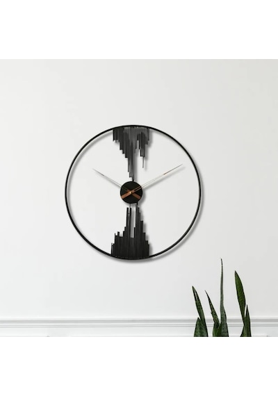 Metal Duvar Saati Sütun Grafik Dekoratif Saat Siyah-52 X 52