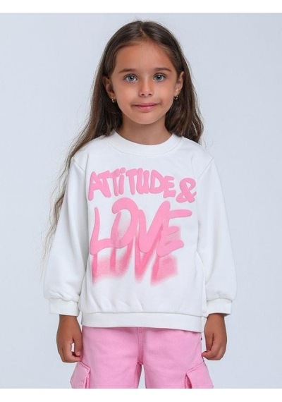 Kız Çocuk Love Yazılı Kapüşonlu Sweatshirt-14296 Ekru