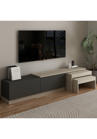 Nest Tv Sehpası Modern Tasarım,2 Kapaklı Depolama Ve İkili Zigon Sehpa İle Fonksiyonel Mobilya Traverten Nest Tv Sehpası Modern Tasarım,2 Kapaklı Depolama Ve İkili Zigon Sehpa İle Fonksiyonel Mobilya Traverten