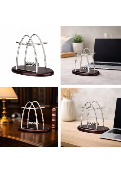 Deinhaus Newton'un Beşiği Sarkaç, Metal Çelik Toplar, Ahşap Tabanlı, 26x16 Cm, Masa Dekoru Diğer