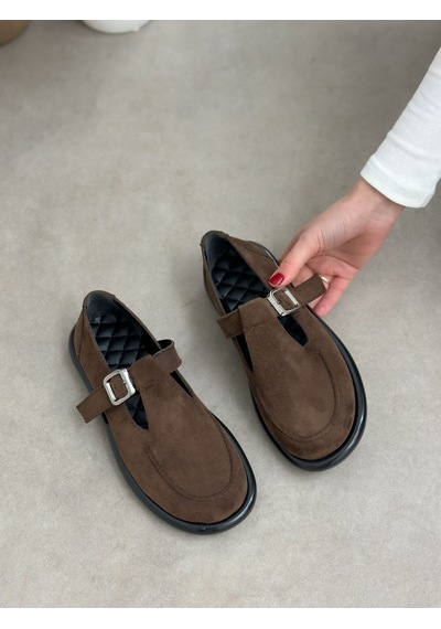 Erva'nın Butiği Kahve Süet Olivia Toka Detaylı Kadın Loafer-6001