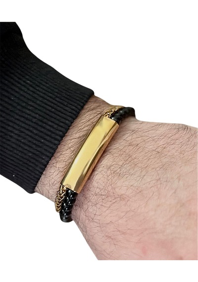 2li Çelik Ve Boncuk Detaylı Siyah&gold Erkek Bileklik 23 Cm Siyah - Altın
