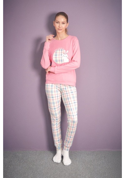 Fullamoda Tavşan Nakışlı Bisiklet Yaka 2 Li Pijama Takımı 24mıcg631216870-pembe Pembe