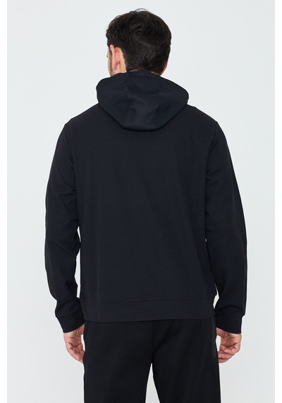 White Stone Siyah Kapüşonlu Yarım Fermuarlı Yandan Cepli Erkek Sweatshirt