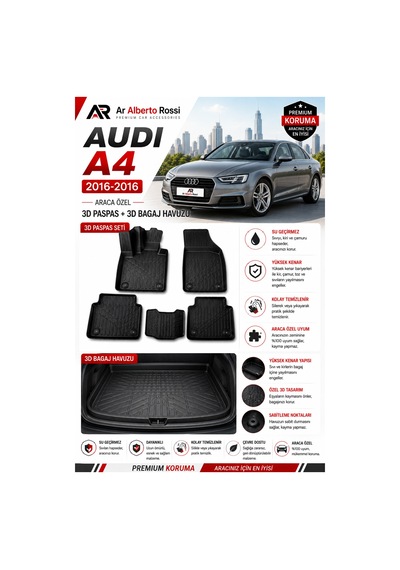 Audi A4 2016-2016 Araca Özel 3d Paspas + 3d Bagaj Havuzu