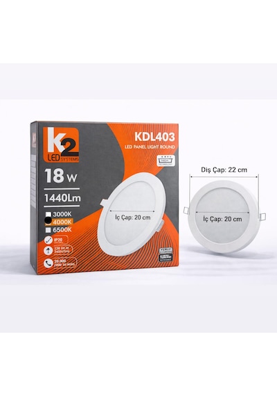 K2 Led Systems Kdl403 18w Led Sıva Altı Yuvarlak Panel 4000k Gün Işığı Nötr Beyaz