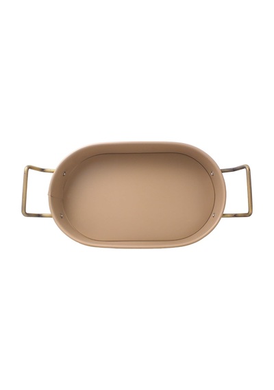 32cm Krem Lüks Galvaniz Metal Boyalı Oval Tepsi Zarafet Ve Dayanıklılığı Buluşturuyor