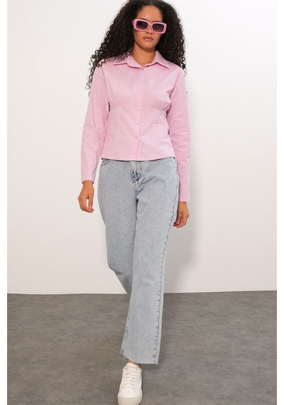 Hiccup Bdart Fitted Poplin Düğmeli Kısa Gömlek Allık Pembe