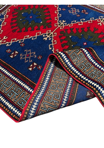 El Dokuma Sıfır Obruk Halısı 124x210 Lacivert Kırmızı Yün Halı