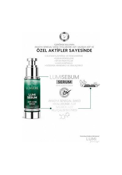 SAINT DE LUMIERE LUMISEBUM Akne,Siyah Nokta ve Leke Karşıtı,Sebum Dengeleyici Serum 30 ml
