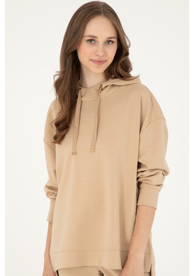 U.S. Polo Assn. Kadın Kum Modal Karışımlı Kapüşonlu Sweatshirt 50296940-VR085