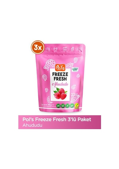Pol's Freeze Fresh Ahududu 16 G X 3 Adet Freeze Dry Dondurularak Kurutulmuş Meyve 15 G