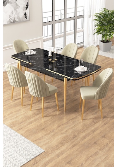 Canisa Edaf Serisi 80x132 Açılabilir Siyah Mermer Desen Mutfak Masa Takımı 6 Krem Sandalye Gold Detay Masa Siyah Mermer Desen Sandalye Krem Gold Ayak Canisa Edaf Serisi 80x132 Açılabilir Siyah Mermer Desen Mutfak Masa Takımı 6 Krem Sandalye Gold Detay Masa Siyah Mermer Desen Sandalye Krem Gold Ayak