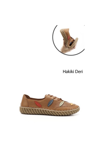 Gönderi(R) Gönderi R Taba Antik Dolgu Taban Bağcıklı Hakiki Deri Comfort Ayakkabı Taba