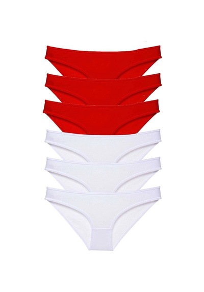 Hubrendy Tedarik 6 Adet Süper Eko Set Likralı Kadın Slip Külot Kırmızı Beyaz Çok Renkli