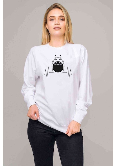 My Neighbor Komşum Totoro Baskılı Beyaz Kadın Sweatshirt (528299669)
