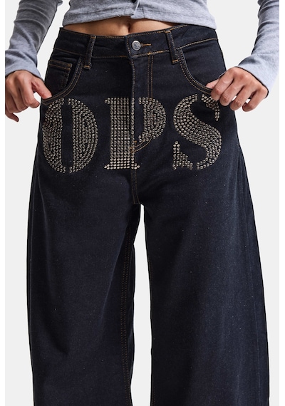 Kadın İndigo Palazzo Taş Baskılı Özel Tasarım Denim Jean Lacivert