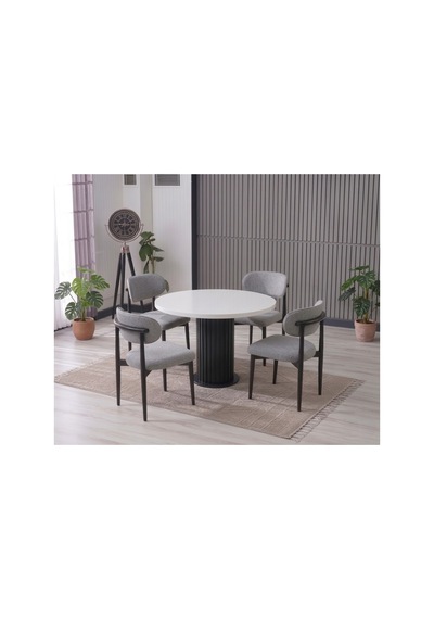 Lina Bohem 90x90 Beyaz/siyah Yuvarlak Masa & 4 Polo Sandalye Seti Gri Gri