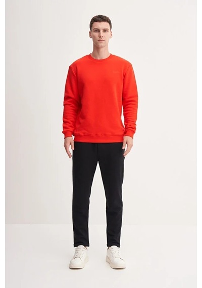 Cazador Kalın Diyagonal Dokulu %100 Pamuk 3 İplik Regular Fit Sweatshirt Kırmızı
