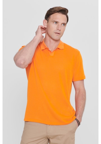 AC&Co / Altınyıldız Classics Erkek Turuncu Regular Fit Rahat Kesim Polo Yaka Baskılı Tişört Turuncu