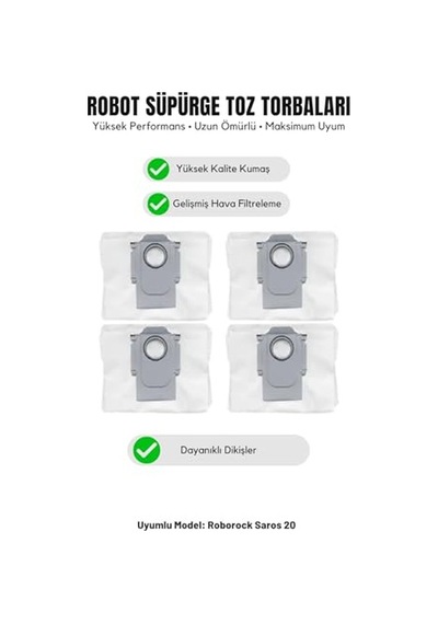 Tr Roborock Saros 20 İle Uyumlu 4'lü Toz Torbası Genel
