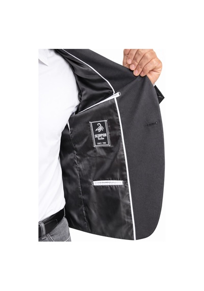 Plus Scorpion Erkek Blazer Ceket Twill Dokuma Likralı Notch Yaka 1 Düğmeli Çift Yırtmaçlı Slim Fit Siyah