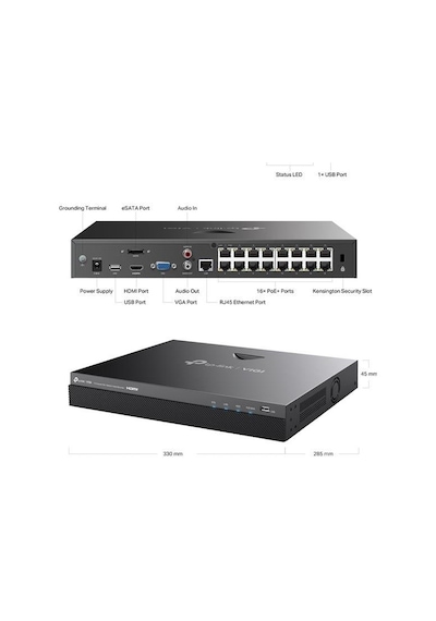 Tp-lınk Vıgı Nvr2016h-16mp 16 Kanal 140w Poe 4k 2 Sata H265+ Onvıf Nvr Kayıt Cihazı