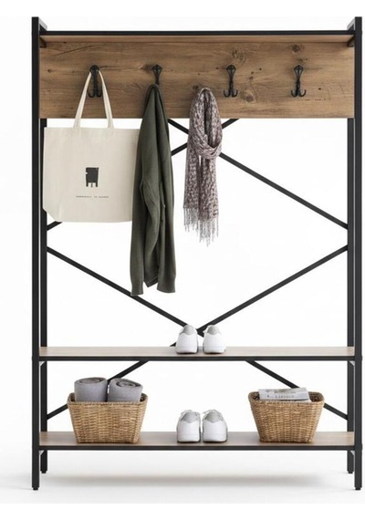 Loft Metal Ayakkabılıklı Portmanto Ve Askılık Konsept Hol Antre Mobilyası Siyah - Kahverengi Loft Metal Ayakkabılıklı Portmanto Ve Askılık Konsept Hol Antre Mobilyası Siyah - Kahverengi
