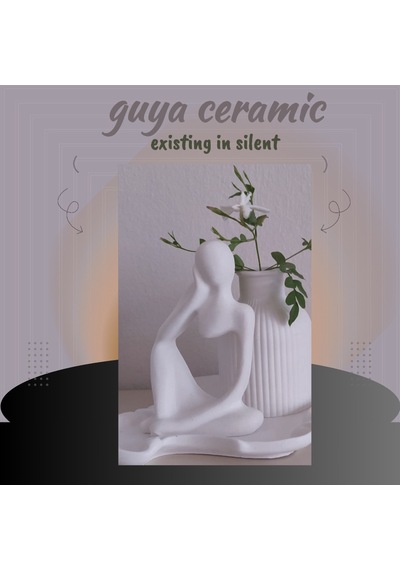 Guya Düşünce Seti Dekoratif Taş Tozu Heykel & Vazo & Tabak Beyaz