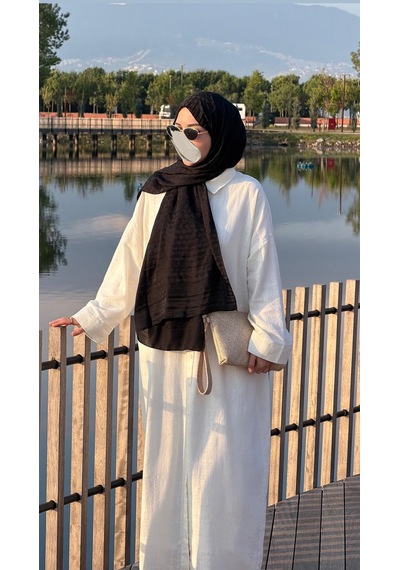 Qalortex Scarf Premium Pamuklu Jakar Şal-siyah