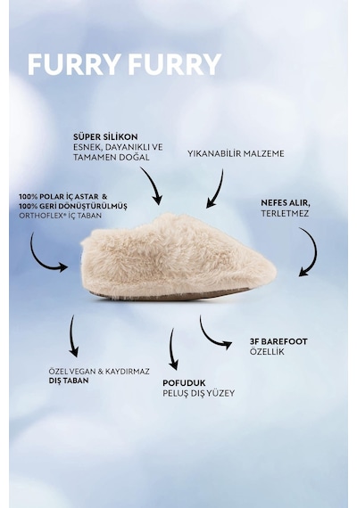 Furry Kırık Beyaz Kürk Barefoot Patik Kırık Beyaz