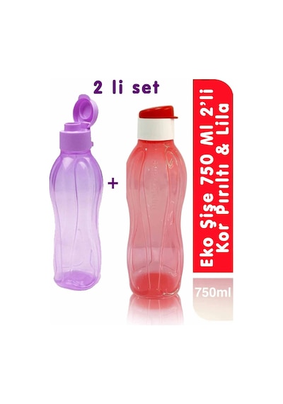 Eco Şişe Suluk Matara 750 Ml 2li Kor Pırıltı - Lila Karışık