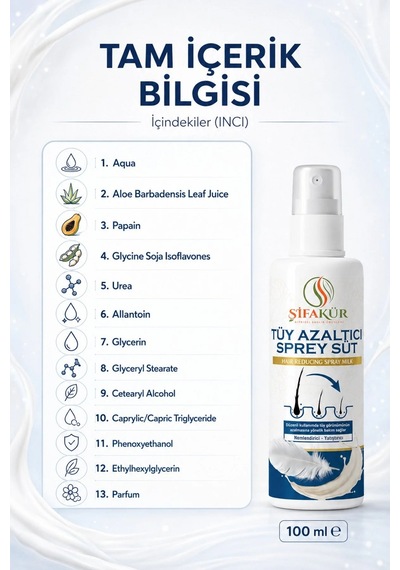 Şifakür Papain ve Aloe Vera İçerikli Epilasyon Sonrası Bakım Sütü Sprey 100 ML