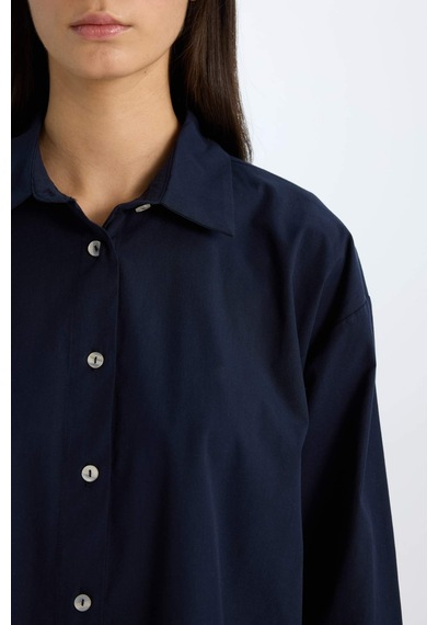 DeFacto Oversize Geniş Kalıp Poplin Basic Düz Uzun Kollu Gömlek E2677AX24WNNV245 Lacivert DeFacto Oversize Geniş Kalıp Poplin Basic Düz Uzun Kollu Gömlek E2677AX24WNNV245 Lacivert