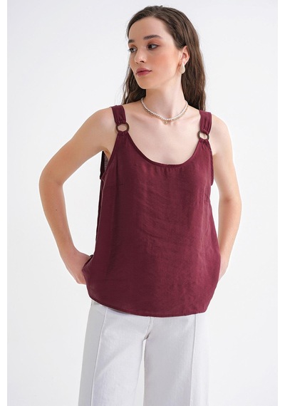 Mixray 4666 Kadın Toka Detaylı Modal Bluz Bordo Bordo