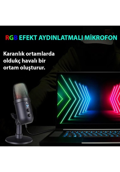 Profesyonel Kardioid Rgb Oyuncu Stüdyo Kayıt Kablolu Podcast Mikrofonu